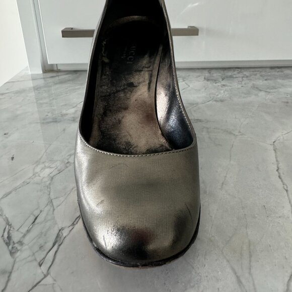 Gucci platinum wedges vintage size 6+ with Box, dusters and booklet Full Set - Picture 12 of 16